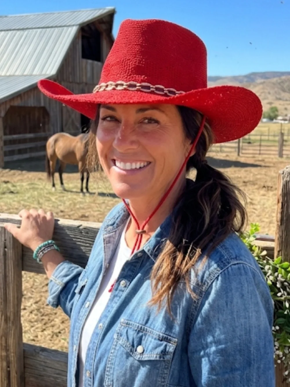 Red Woven Knit Cowboy Hat with Gold Ribbon Accent Chin Strap Summer Western Hat - Picture 9 of 11